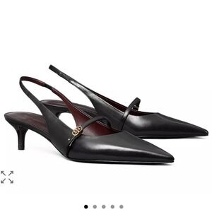 Tory Burch Black Leather Slingback Kitten Heel Pointed Toe Shoes Size 7M